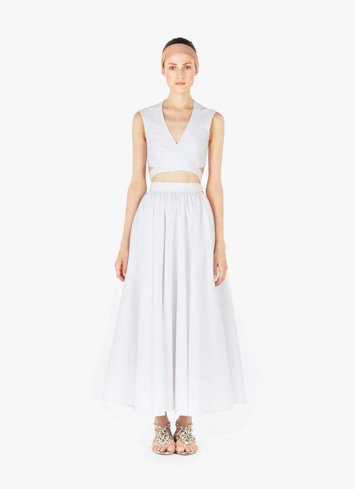 Wrap-Effect Belted Cotton Top ALAÏA WHITE WRAP-EFFECT BELTED COTTON TOP
